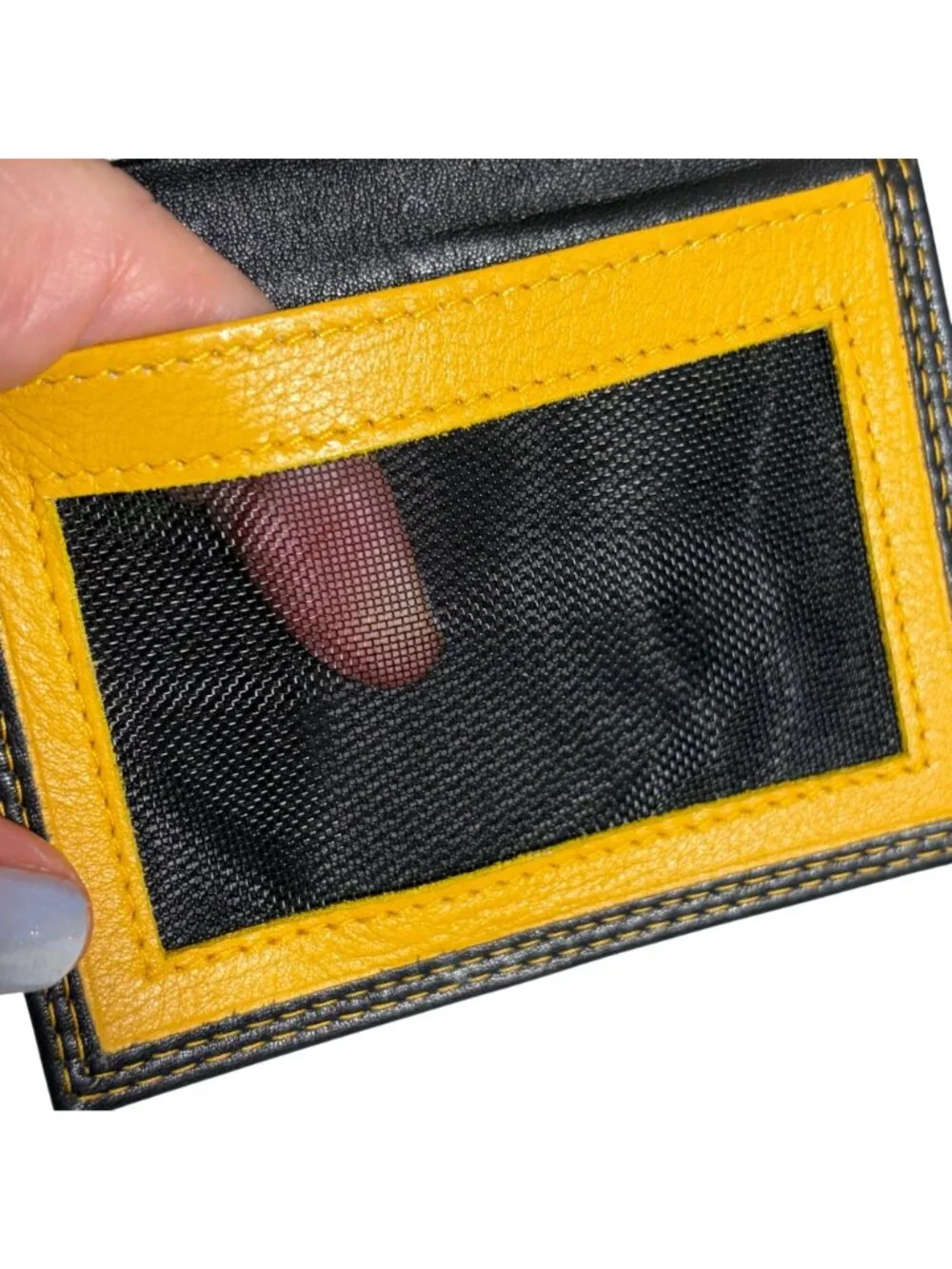 Borgo Etruschi Leather Card Case Black Yellow ID Credit Business Made in Italy